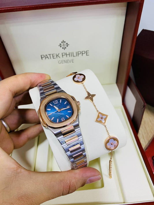 Montre Patek 2 Tone Fond Bleu Pour femme